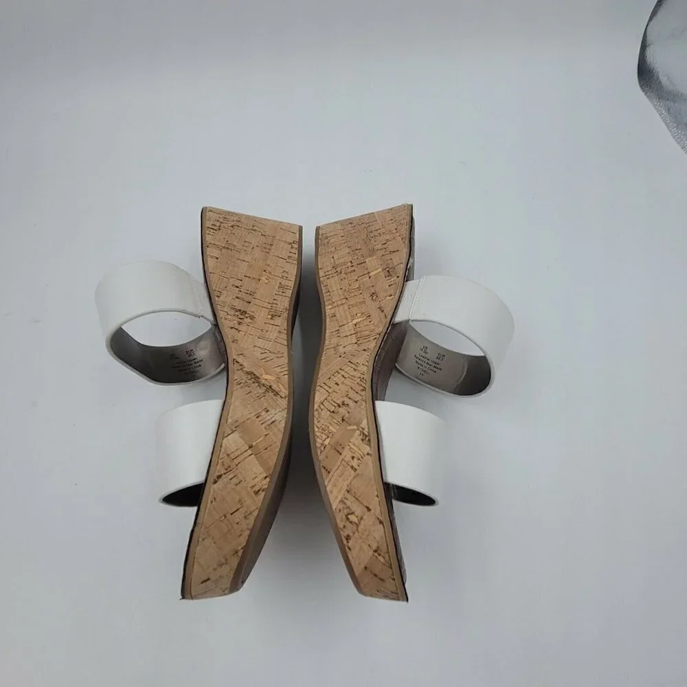 Sam Edelman Rydell Cork-Wedge Leather Open Toe Sandals in White Size 10.5M NEW